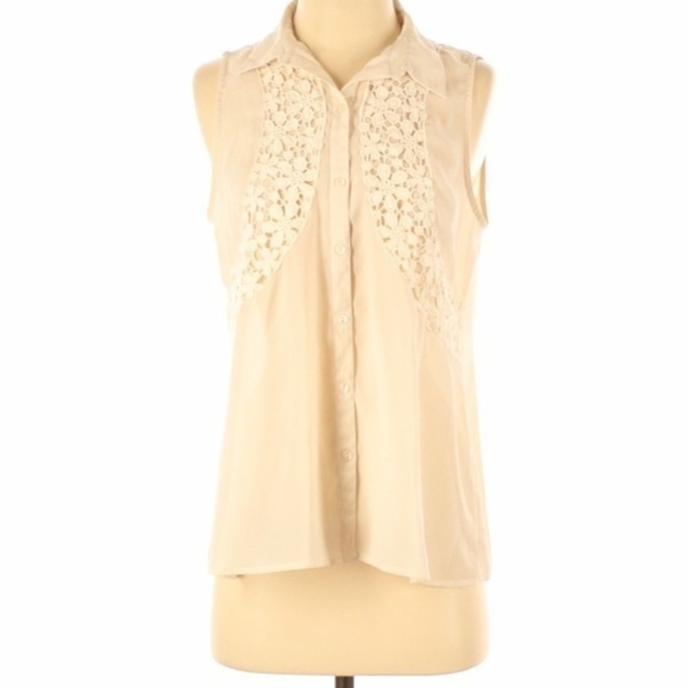 Ann Taylor Cream Sleeveless Button Top